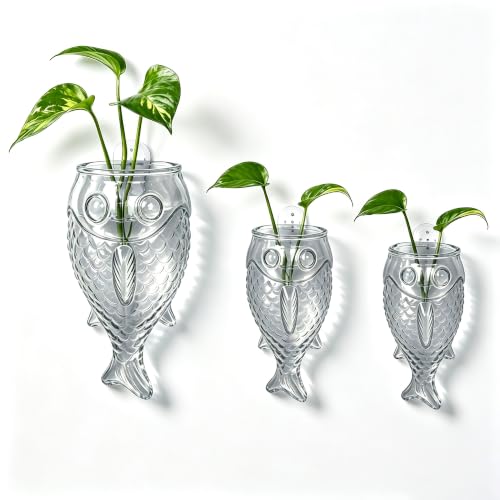 Wall Hanging Propagation Station: 3 PCS Grey Fish Shaped Glass | Plant Terrarium Vases, Home Office Desk Decor, Unique Gifts for Women Mom - color: Gray