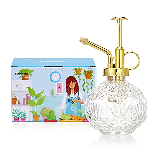 Glass Plant Mister Water Spray Bottle, Succulent Watering Bottle with Plastic Top Pump, 200 ML Capacity Vintage Style Plant Sprayer, Small Watering Can for Indoor Outdoor House Plants - Clear - color: Clear+Gold A