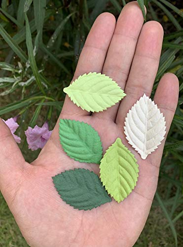 Handmade 100 pcs Mixed Leaves 45x29mm Mulberry Paper Leaves Scrapbooking Wedding DIY Craft Supplies Card Mulberry Paper Roses Leaves Artificial Leaves (Roses Leaves Green Tone)