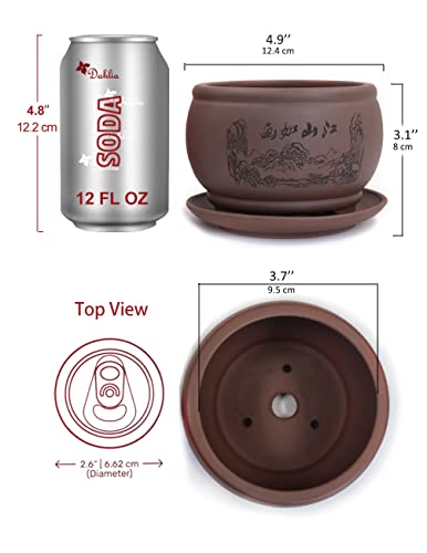 Dahlia 4.8" Beautiful Scenery Zisha Bonsai Planter/Succulent Pot/Flower Pot w. Saucer, Dark Brown - color: Style 21: Dark Brown