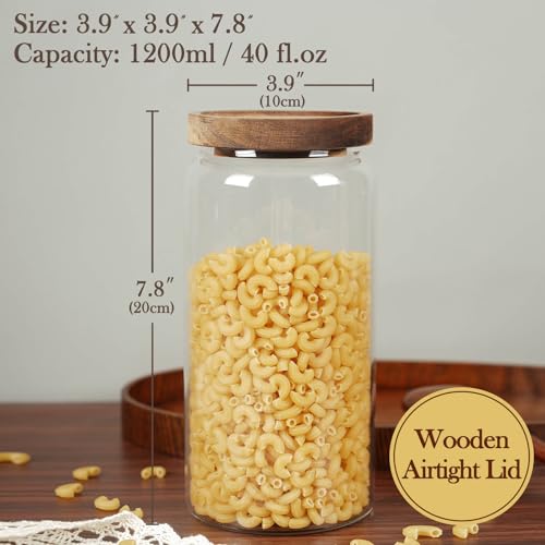Labina Glass Storage Container Airtight Food Jars Kitchen Canister with Wood Lids, 40 Oz Wide Mouth Pantry Organization Glass Jar for Flour, Sugar, Cookie, Spagetti, Nuts and Candy - size: A5: 40 Oz 1 pcs