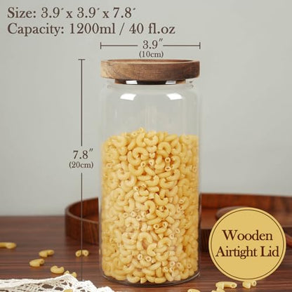 Labina Glass Storage Container Airtight Food Jars Kitchen Canister with Wood Lids, 40 Oz Wide Mouth Pantry Organization Glass Jar for Flour, Sugar, Cookie, Spagetti, Nuts and Candy - size: A5: 40 Oz 1 pcs
