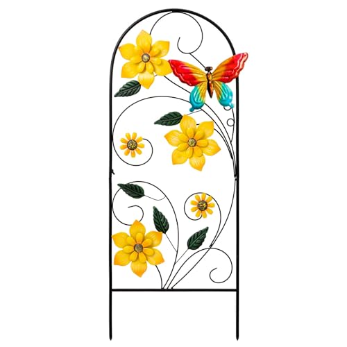 Garden Decor for Outside, 33" Flower Butterflies Decorative Garden Stakes for Spring Garden Decor, Metal Yard Art Stakes for Outdoor Lawn Backyard Porch Decorations - color: Golden Yellow