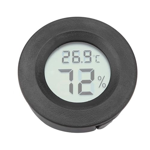 Mini Round Digital LCD Thermometer Hygrometer Portable DesignTemperature Humidity Monitor for Reptile Terrarium(Black)