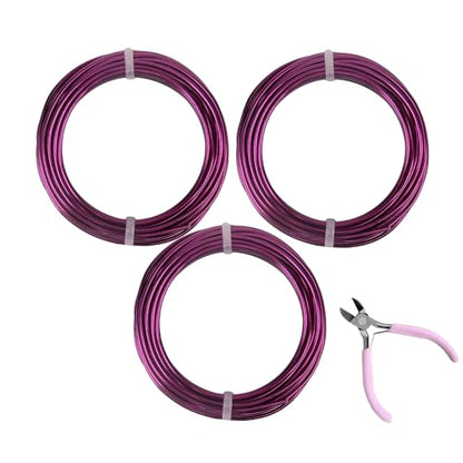 3 Rolls Aluminum Craft Wire Kit with Side Cutter Pliers, Multi-Size [18/12/9] Gauge, Flexible Metal Wire Set for Jewelry Making, Bonsai and Sculpting (98.4 Ft Total, 32.8 Ft/Roll, Purple) - size: 3 Gauges Set 32.8Ft Each, style: Purple