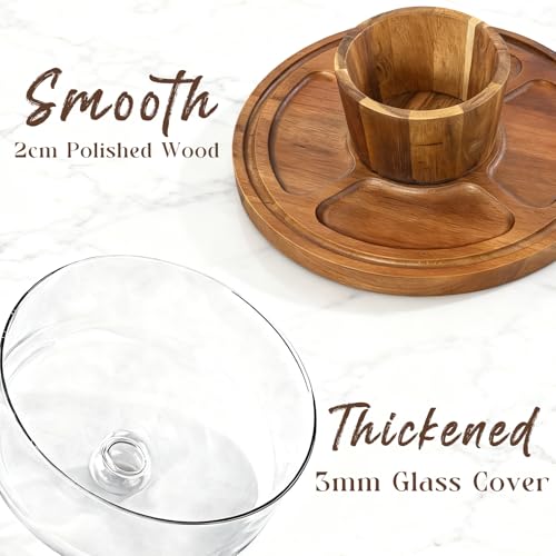12" Acacia Wood Cake Stand with Glass Lid | Glass Cake Stand with Dome, Cake Holder for Cakes, Cupcakes, 2-In-1 Dessert Table Display & Charcuterie Board for Party - color: Round Footed A