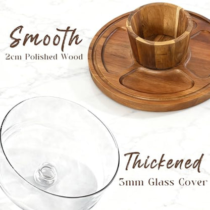 12" Acacia Wood Cake Stand with Glass Lid | Glass Cake Stand with Dome, Cake Holder for Cakes, Cupcakes, 2-In-1 Dessert Table Display & Charcuterie Board for Party - color: Round Footed A