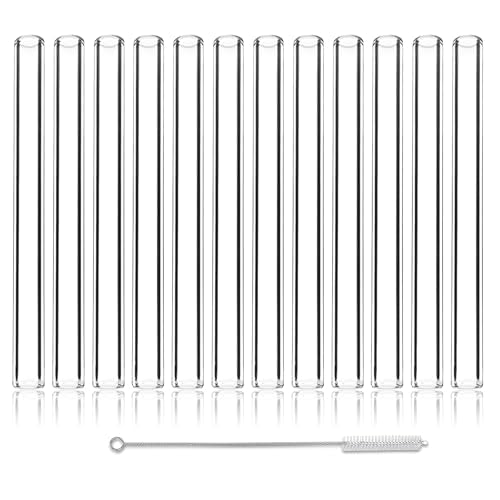 12 Pcs 6 Inches Gtysmox Transparent Borosilicate Glass Tubes, 10mm Diameter 1.5mm Thickness Glass Tubing with 1 Cleaning Brush for DIY Making Glass Crafts - size: 6 inches