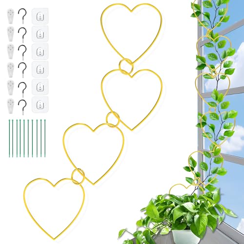 20 Pcs Chain Trellis for Climbing Plants Indoor Outdoor, Plant Trellis, Garden Plant Wall Trellis, Vine Support Houseplant Accessories for Monstera, Pothos, Ivy, Climbing Plants (Gold Heart) - style: Gold Heart
