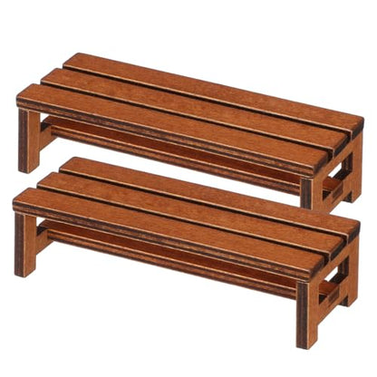 ibasenice 2Pcs Miniature Wooden Bench Mini House Decor Dolls House Bench Realistic Chair Model Prop Dollhouse Furniture for Bedroom Living Room Kitchen Display