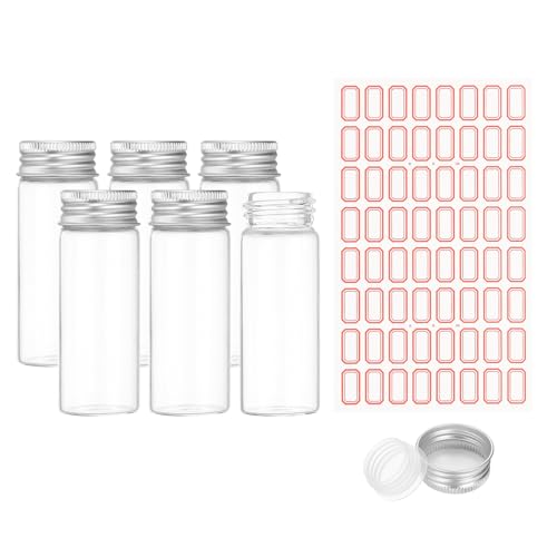 PATIKIL 40ml Test Tubes with Caps, 6Pcs 30x80mm Glass Clear Flat Bottom Test Tube Containers with Plastic Cap for Bead Party Candy Bath Salt Storage Scientific Experiment Plant(Silver) - color: Silver, size: 30x80mm