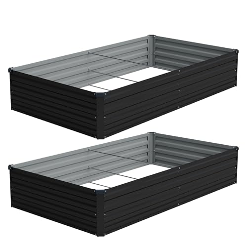 Vengarus 2PCS 8x4x1ft Galvanized Raised Garden Beds Kit,Planter Box Black | Galvanized Steel, Rectangular Metal Planter Raised Beds, Vegetables, Herbs, Flowers, Easy Assembly, Rustproof Safe Backyard - color: Black, size: 8x4x1FT(2PCS)