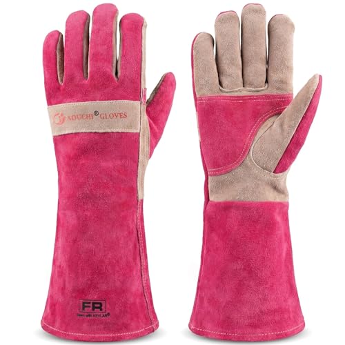 Leather Welding & Gardening Gloves for Women– Pink Heat-Resistant - color: Pink 1 Pair, size: X-Small