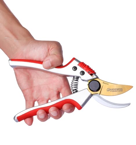 Gardeness Titanium Bypass Pruning Shears- SK5 Steel Garden Clippers For Gardening, Florist cutters-Floral Secateurs with Soft Comfort Grip Handles for Trimming Flowers, Branches, Shrubs and Plants