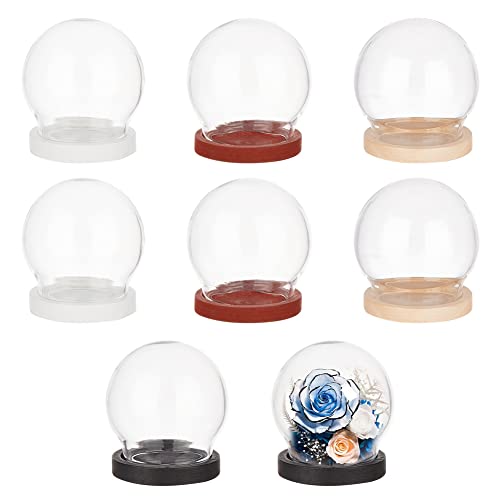 NBEADS 8 Pcs Mini Glass Dome, 1.37" in Diameter Round Glass Display Dome Glass Cloche Dome Clear Glass Display Dome Cover with 4 Colors Wood Base for Specimens Decorations Crafts - size: 1.69x1.38"
