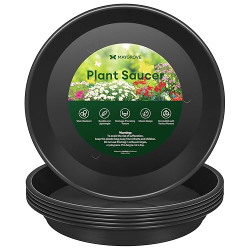 Maygrove 6 Pack 12" Plant Saucers Heavy Duty Plastic Plant Trays for Pots | Grow Bags, Bird Baths, Flower Drip Trays for Indoor and Outdoor Uses, Black - color: Black, size: 12"(6 pack)