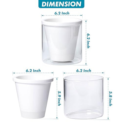 D'vine Dev Self-Watering White Terracotta Planter Pot, 6 in, 37-X-B-2 | Terracotta & Glass Design, Clear Water Reservoir, Visible Water Level, Easy Plant Care, Ideal for Busy Plant Lovers - color: White, size: 6 Inch