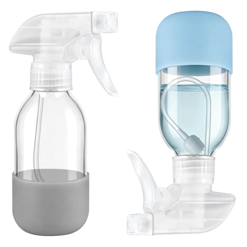 Tecohouse 360° 8 oz Clear Glass Spray Bottles with Silicone Sleeve 2 Pack | 360° All-Angle Spray, Non‑slip Silicone Protective Covers, for Cleaning Solutions, Plants, Hair Care (Black & Brown) - color: Clear