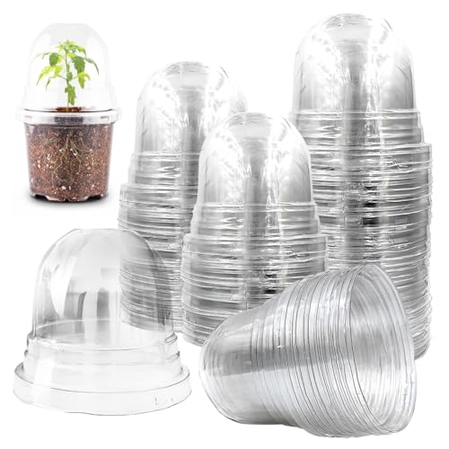 RooTrimmer Humidity Domes for 4 Inch Pots, 100 Pack Transparent Plant Dome Covers with Ventilation, Clear Nursery Pot Domes for Seed Starting, Seedling Germination, and Gardening - color: Clear Plant Pot Domes-100p, size: 4Inch