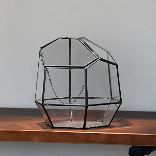 NCYP Handmade 7.5inches Small Close Geometric Terrarium with Door, Black Irregular Glass Planter, Modern Succulent Cacti Flower Pot, Home Garden Decor DIY Gift (Plants and Props NOT Included) - size: 8x7x7.5inches