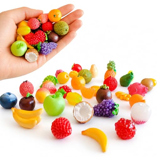36 Pcs Mini Resin Fruit Set, Realistic Miniature Fruit and Tiny Fruit Assortment for DIY Craft Projects, Miniature Garden, Scene Display, Table Decor and Photography Props - color: 36 Fruit
