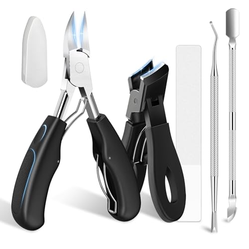 5-in-1 Professional Ingrown Toenail Tools Kit, Wide Jaw Slanted Nail Clippers & Heavy Duty Toenail Cutter Set for Seniors, Pedicure Manicure Tools for Thick or Ingrown Nails