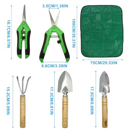 Indoor Plant Tools Set of 5, Included Plant Repotting Mat, Pruning Shear Garden Scissors and Mini Garden Kit for Succulents, Bonsai, Houseplant Transplanting (Green) - color: Green