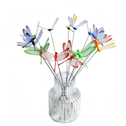 40 Pcs 3D Artificial Dragonfly Stakes Garden Ornaments Dragonfly Garden Decor for Indoor Outdoor Planter Miniature Fairy Garden Decoration,Yellow,Blue,Green,Red