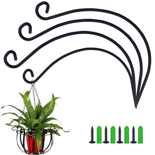 4 Pack 11.8" Plant Hangers Outdoor Heavy Duty, Metal Plant Hooks for Wall, Wrought Iron Hanging Plant Hooks for Baskets, Bird Feeders, Wind Chimes & Lanterns (Black, 11.81IN -Plant Hangers) - color: Black, size: 11.81IN -Plant Hangers