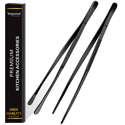 2 Pcs 12-Inch Cooking Tweezers Tongs,Extra-Long Stainless Steel Kitchen Tweezer Tongs - Black - color: Black