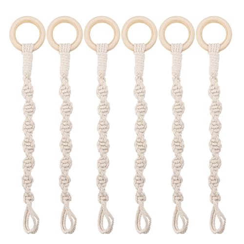 Framendino, 6 Pack Adjustable Macrame Plant Hanger Extenders Woven Hanging Basket Extension with Wooden Ring for Indoor Outdoor Pot Holder
