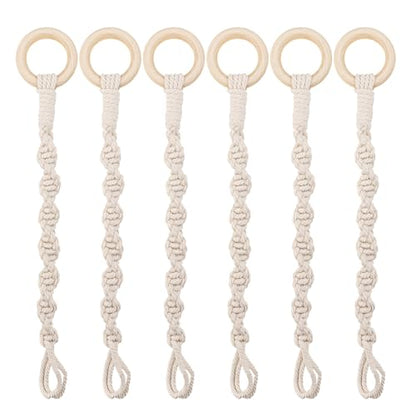 Framendino, 6 Pack Adjustable Macrame Plant Hanger Extenders Woven Hanging Basket Extension with Wooden Ring for Indoor Outdoor Pot Holder