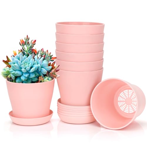 8 Pcs Flower Pot,Pots for Planting,3.8" Nursery Pot,Plastic Plant Pots Indoor for Plants Garden Succulent Pot,Gardening Gifts Herb Garden Planter,Seedling Planter - color: Pink