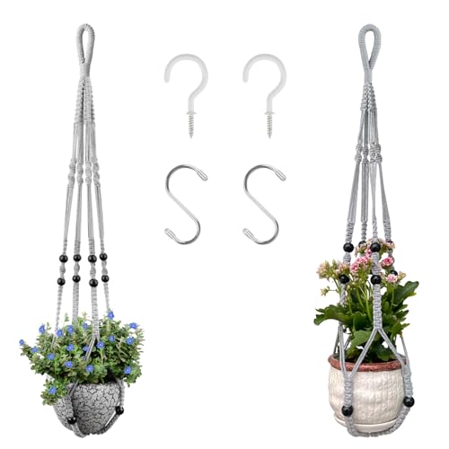 RIFNY Macrame Plant Hanger Indoor, Hanging Plant Holder, White, 2 PCS | 35 Inch Hanging Planter with Hooks, Fits 5-10" Pots, Suitable for Ceiling, Wall and Window Indoor Plant, Boho Home Decor - color: White, size: 35 Inch 2pcs