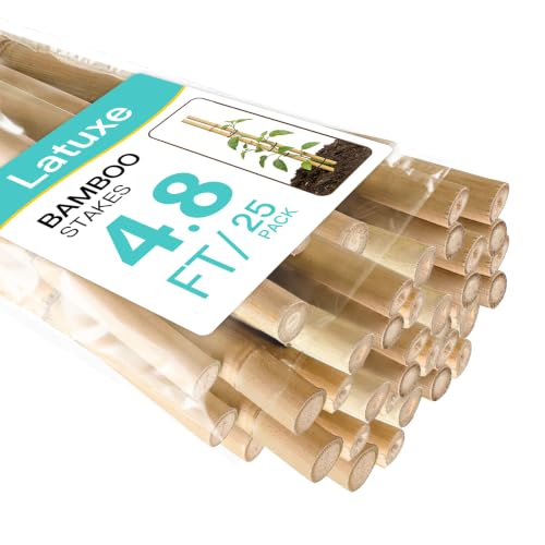 Bamboo Stakes 4.8FT, Approx 5ft Plant Stakes, Garden Stakes 25pcs Specifically Designed for Climbing Plants, Ideal for Tomatoes, Beans, Cucumbers, Peppers, Vines, and More Plant Growth - size: 4.8FT, 25pcs