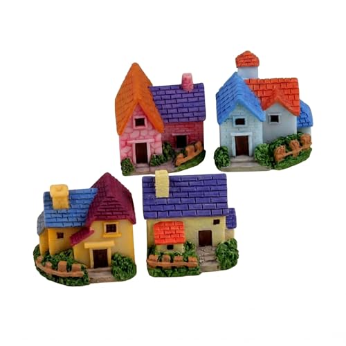Resin Miniature House 4PCS Miniature House Fairy Gardening Micro Landscape Village Stone House Bonsai Terrarium Crafts Ornaments Accessories Home Decoration (C) - size: C