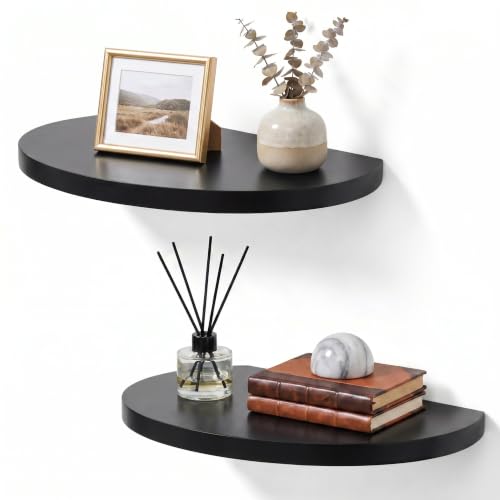 10-inch Round Wood Floating Shelves, 2-Pack Wall Mount Display | Sturdy invisible wall mount, Black finish, ideal for small plants, toys, bathroom, living room storage rustic decor - color: Black, size: 10 Inch-2 Pcs