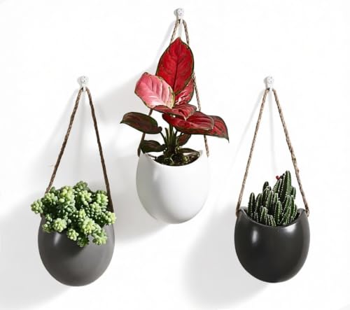 4 to 5 inch Ceramic Planters Wall Hanging Vases Decor - Set of 3 - color: 3 Colors Mixed
