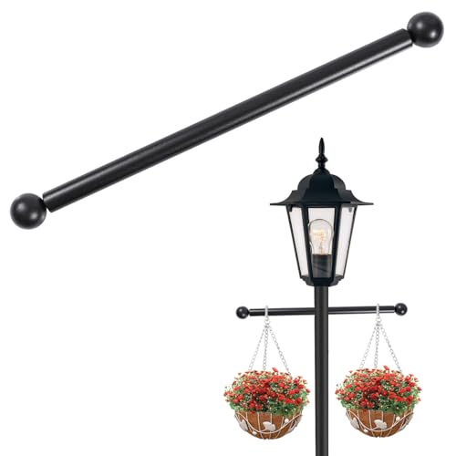 Lamp Post Cross Arm 16 inch Steel Lamp Post Cross Bar Ladder Rest Post Cross Arm Replacement for Outdoor Lamp Post (Black 1Pack) - color: Black