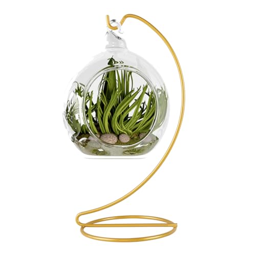 9 Inch Gold Ornament Display Stand, Metal Ornament Hanger Stand for Hanging Glass Globe, Air Plant Terrarium, Witch Ball, Christmas Ornament and Home Wedding Decoration (1, 9x4 Gold) - size: 9x4" Gold