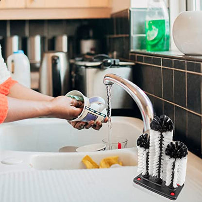 Bonsicoky 3 Brush Bar Glass Washer with Suction Base | Commercial Brush Cleaner, Bristle Brush, For Beer Cup, Long Leg Cup, Red Wine Glass, Kitchen Bar Use - color: 2 Short Brush + 1 Long Brush