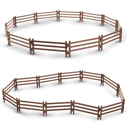 TOYMANY 24PCS Plastic Fence Toys Horse Corral Fencing Accessories Playset | for Farm Barn Paddock Horse Stable or Farm Animals Horses Figurines, Educational Gift Cake Toppers for Kids Toddler - style: Brown(24PCS)