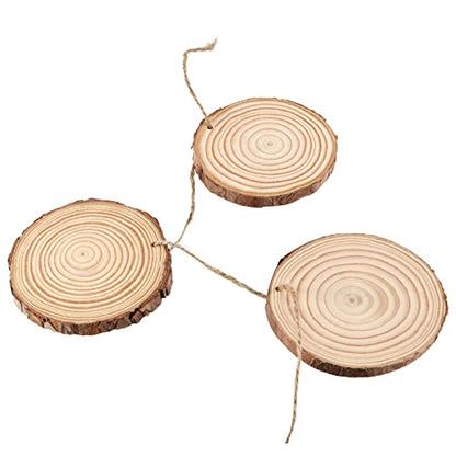 JOIKIT 50PCS 3.5-4 Inches Natural Wood Slices with Pre-drilled Hole, 2/5" Thick Round Ornaments Unfinished Wood Circles Bulk with Bark for Craft Arts, Christmas, DIY Painting, Wedding Decorations - size: 3.5-4 Inch 50 PCS Hole