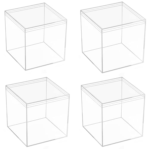 KissYou Acrylic Boxes for Display Large Clear Boxes with Lids Transparent Square Cube Containers for Graduation Wedding Birthday Decorative Box - size: 4.72 x 4.72 x 4.72 Inch