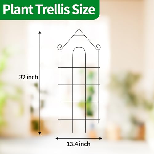 32" Plant Trellis, 6 Pack Metal Garden Trellis for Potted Plants Indoor/Outdoor, Rust-Proof Sturdy Steel Trellis for Climbing Plants, Monstera, Tomatoes, Cucumbers - size: 6Pack -32 inch house shape