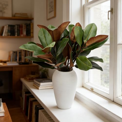 4PCS Magnolia Artificial Leaves Branches 28.3 Inch 3D Real Touch Faux 40 Leaves Magnolia Stems Fake Leaves Bulk for Indoor Outdoor Vase Filling Home Wedding Floral Arrangement Decoration - color: (B) 4 Pcs 28.3 Inch Green