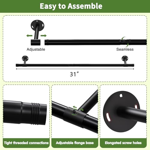SUTINE Plant Hanging Rod, 31 Inch Plant Hanger Indoor for Window Ceiling, Heavy Duty Hanging Planters for Indoor Plants, Black Wall Plants Holder, Window Plants Shelves Pot/Chain/Plant Not Included - size: Length 31 in.