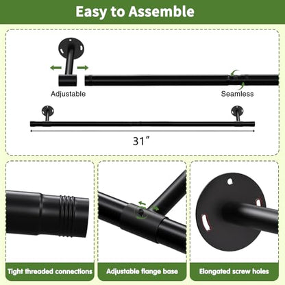 SUTINE Plant Hanging Rod, 31 Inch Plant Hanger Indoor for Window Ceiling, Heavy Duty Hanging Planters for Indoor Plants, Black Wall Plants Holder, Window Plants Shelves Pot/Chain/Plant Not Included - size: Length 31 in.