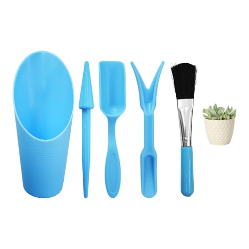 5Pcs Mini Succulent Tools Set, Plastic Garden Hand Tools Kit for Indoor Plant Care, Succulent Bonsai Miniature Garden Tool Set,Small Gardening Tools for Transplanting Digging Planting, Blue - style: Blue