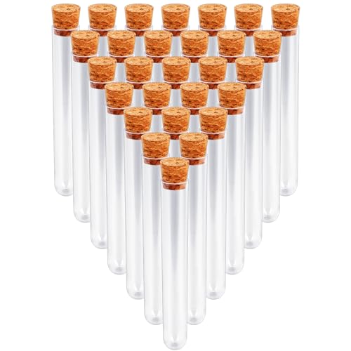 28PCS Clear Plastic Test Tubes with Lids, 15x100mm (15ml) Plastic Vials with Seal Cap Container Transparent Test Tubes with Cork Stoppers for Sample, Science Party, Laboratory, School Educational - color: 28 Pcs